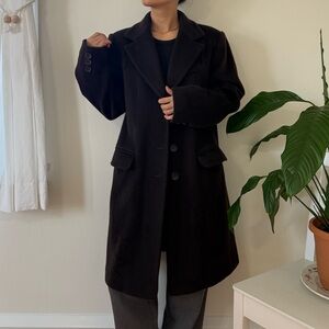 Bromley Collection Wool Blend Dark Brown Coat With Buttons Fully Lined Size 8